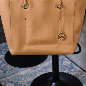 Michael Kors Camel Leather Tote Bag - MK Charm